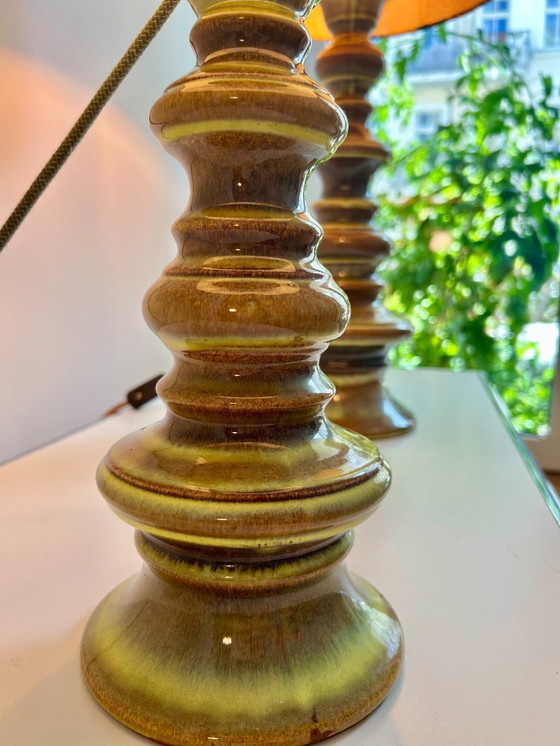 Image 1 of Juego de 2 lámparas: forma de pagoda de los años 60 con esmalte degradado verde