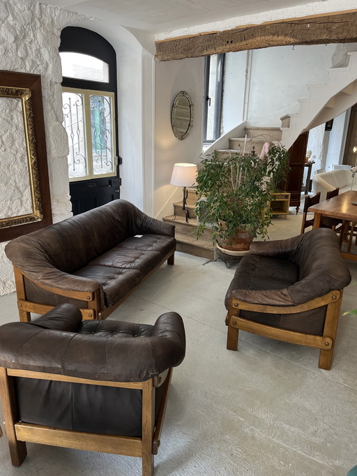 Set of 2 Brutalist Sofas And An Armchair