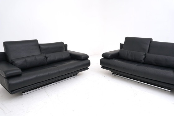 Image 1 of Rolf Benz 6500 Set Bankstel 2x Tweezitsbank Leer Zwart