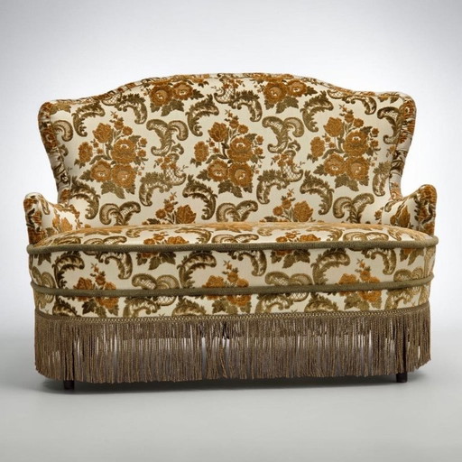 1970s, Small 2-Seater Danish Sofa, Brown/Beige Furniture Fabric. – 2 zitsbanken, Textile, Wood