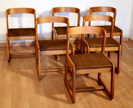 Image 1 of Chaises de salle à manger vintage Willy Rizzo pour Mario Sabot, velours marron, lot de 6, Italie années 1970