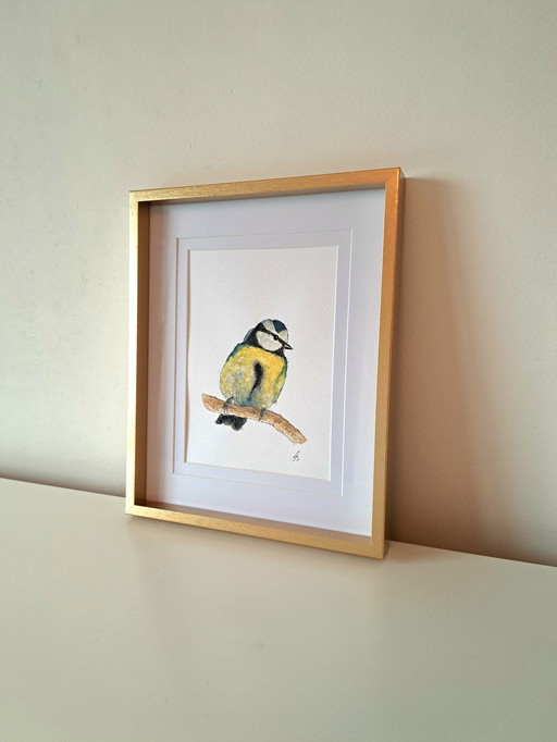 Watercolor painting Blue Tit