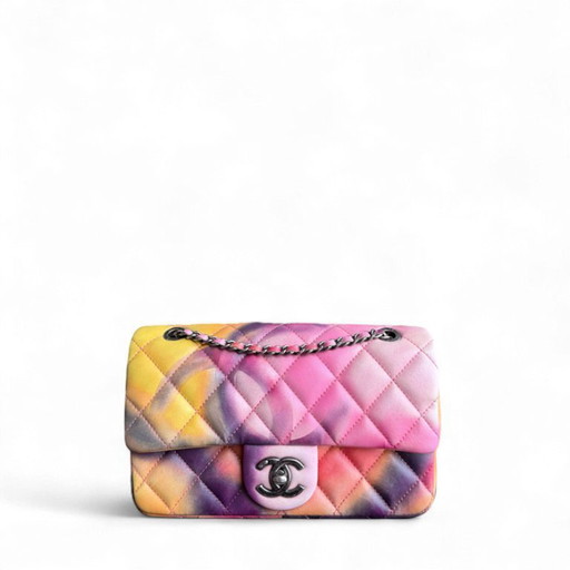 Borsa Chanel Classic Flap Small - Edizione limitata in pelle di agnello trapuntata Flower Power con finiture nere, serie 21