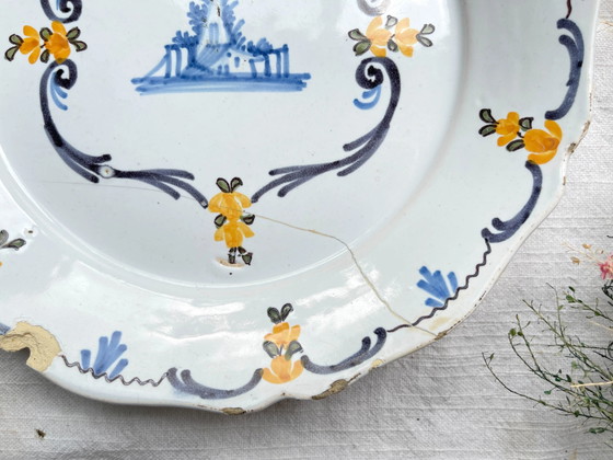Antique French Faience Plate 18th Century NEVERS Landscape Motif – Crockery (photo 3 of 7)
