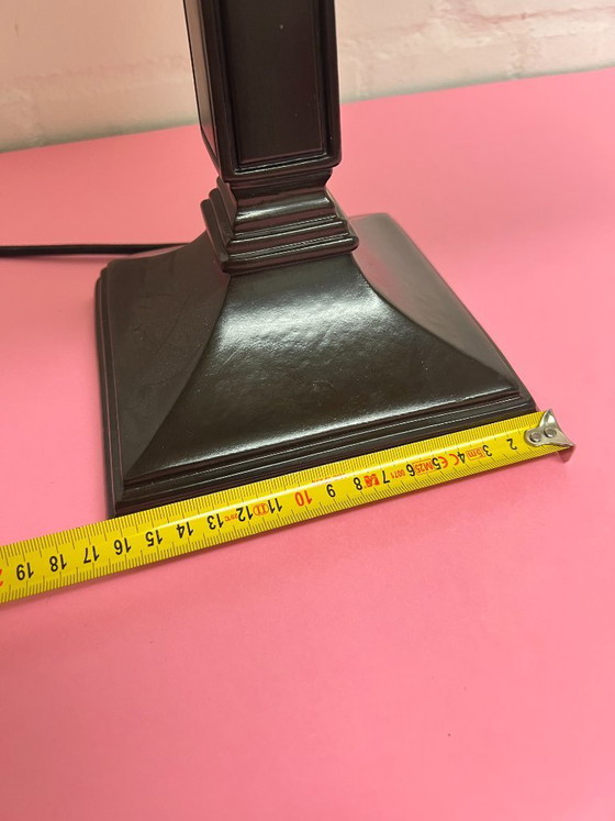 Image 1 of Large Tiffany Style Pyramid Art Deco Table Lamp, Library Lamp