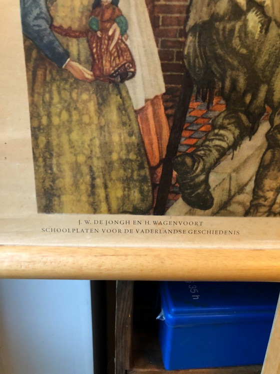 Image 1 of Vintage schoolplaat schoolkaart Een Stad in de Middeleeuwen 110 x 75  JB Wolters Groningen