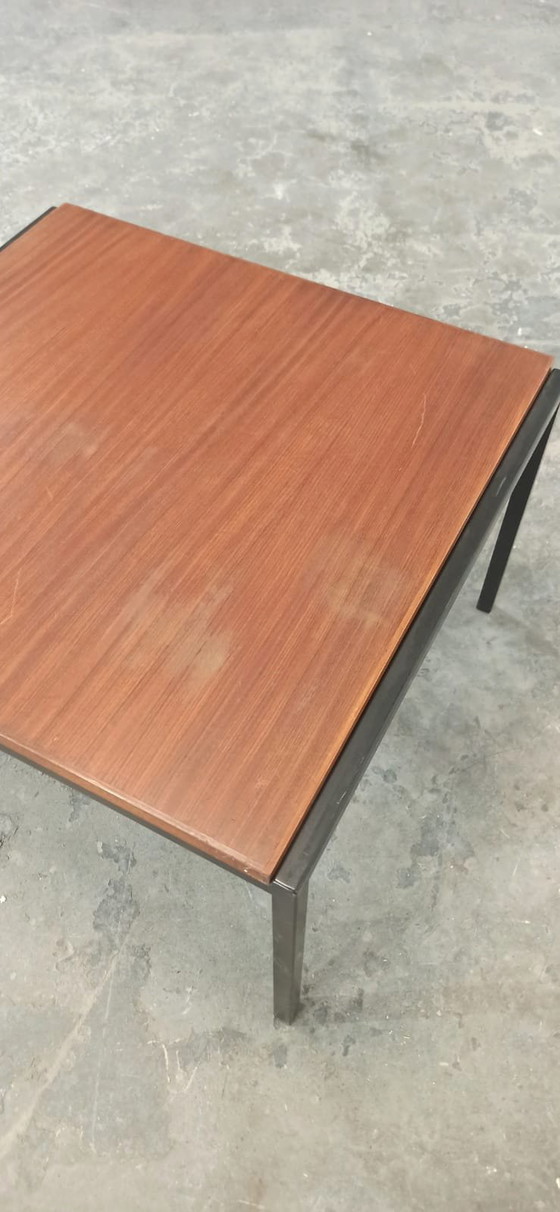 Image 1 of Vintage teak and black metal frame coffee table 