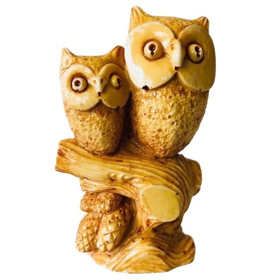 Image 1 of Vintage primitive owl figurine resin amber 1970s