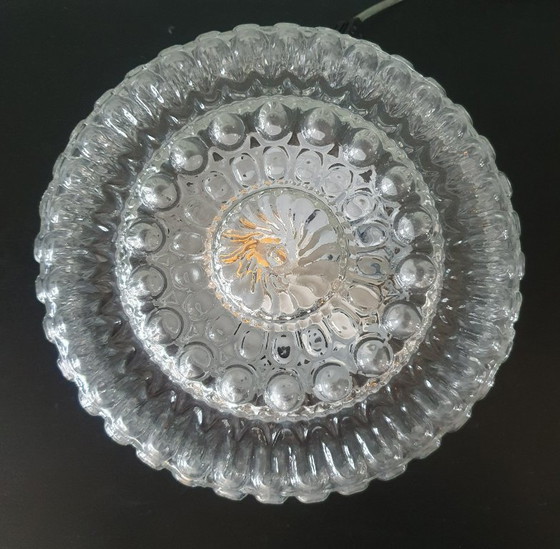 Image 1 of Vintage 70s/80s ceiling lamp - glass ceiling lamp with embossed structure.