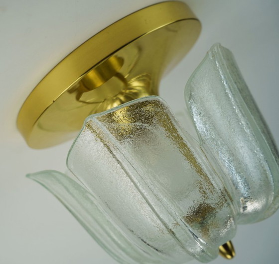 Image 1 of glashuette limburg CEILING LIGHT flush mount model A475 3031 flower-shaped glass shade and brass 1970s