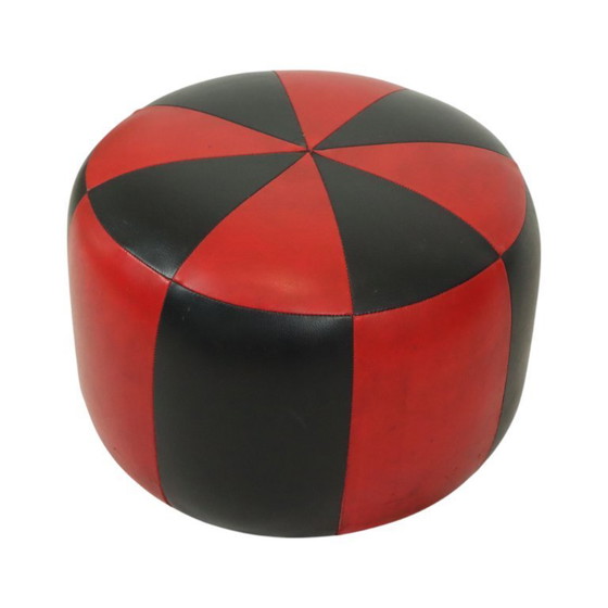 Image 1 of Pouf rotondo vintage rosso e nero