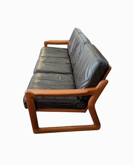 Image 1 of Canapé 3 places vintage danois en teck et cuir, confort