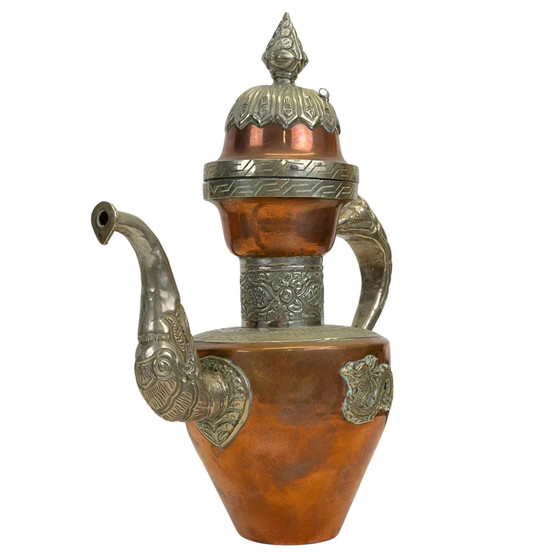 Vintage Himalaya Tibetaanse Koperen Drakenkannen – Paktong Reliëfdecoratie (28.5 cm) – Servies, Brass (photo 6 of 9)