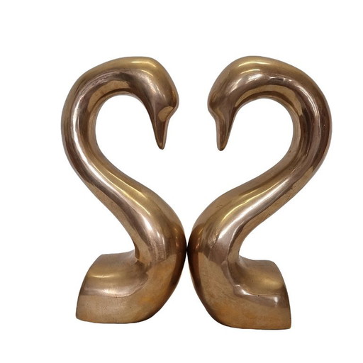 Vintage Italiaanse Messing Zwanenhals Boekensteunen – cadeaus, Brass