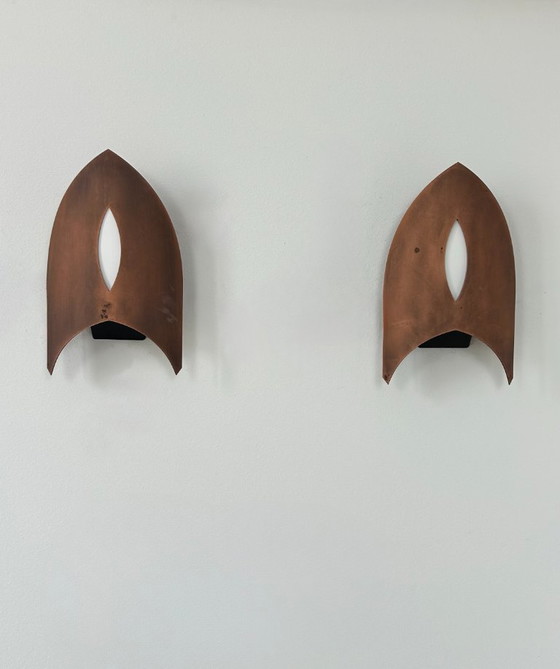 Image 1 of Pair of vintage wall sconces in matte copper, France, 1970
