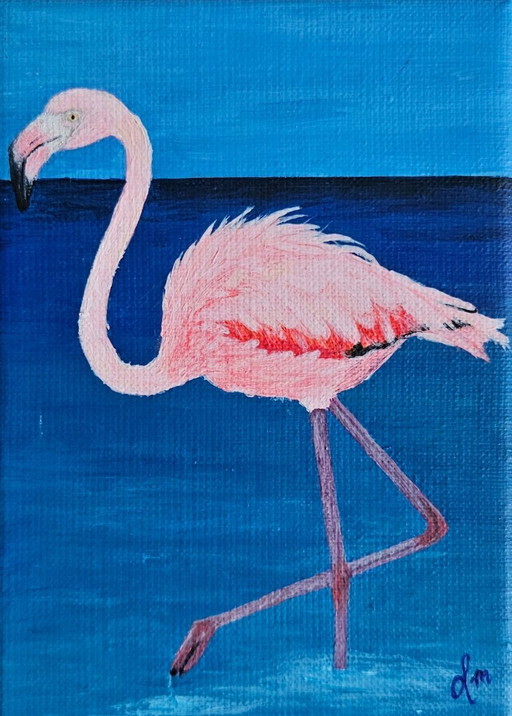 Handgemaakt acrylverf schilderij flamingo