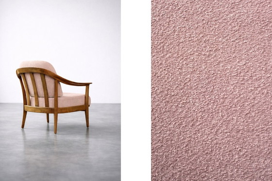 Image 1 of Vintage Mid-Century German Modern Cherry Wood & Dirty Pink Fabric Armchairs from Wilhelm Knoll, 1970s, Set of 2