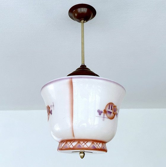 Image 1 of Art Deco Glass & Bakelite Pendant Lamp