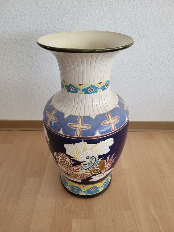Grande Vaso da terra cinese vintage stile cloisonné – Dipinto a mano – Vasi, Porcellana (photo 4 of 5)