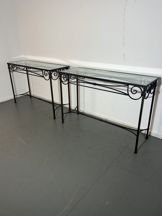 Image 1 of Twee gesmede console tafels.