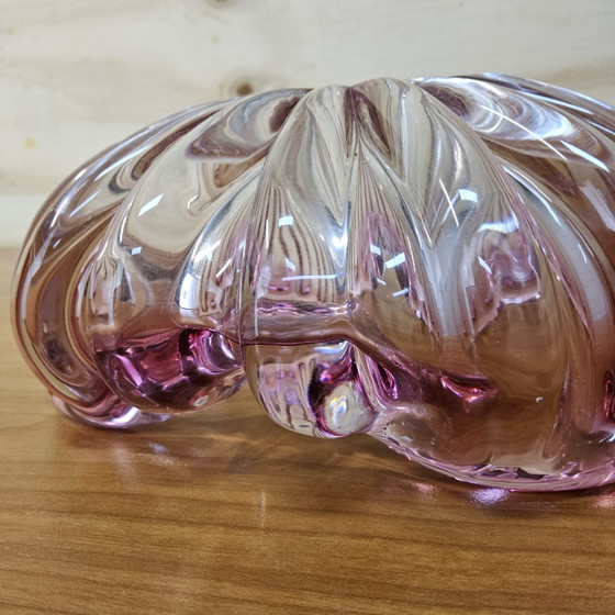 Image 1 of Vintage grote roze kristallen asbak/schaal (Muranoglas) (Val Saint Lambert) cranberry kleur