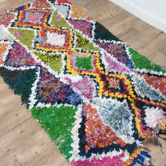 Image 1 of Boucherouite-Teppich, mehrfarbig – Recyceltes Textil, handgewebt, Boho-Chic (250×145 cm)