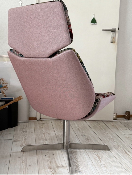 Poltrona vintage appena rivestita, Sedie girevoli, Alluminio, Velluto, Multicolore (foto 2 di 5)