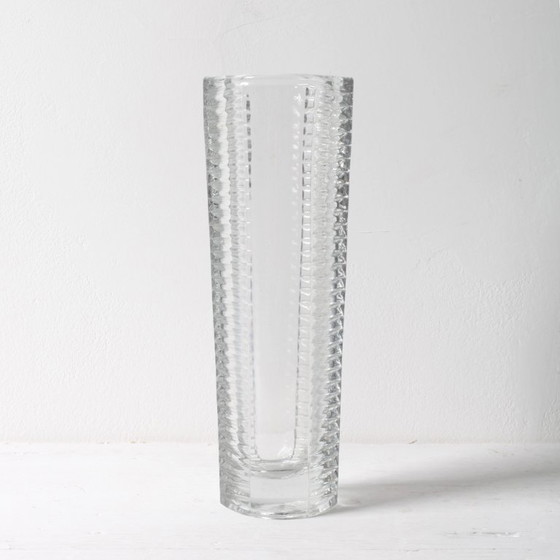 Image 1 of Mid-century Stylish Clear Pressed Glass Vintage Vase by Miloš Filip / Nemšová / Czech Republic / 1962