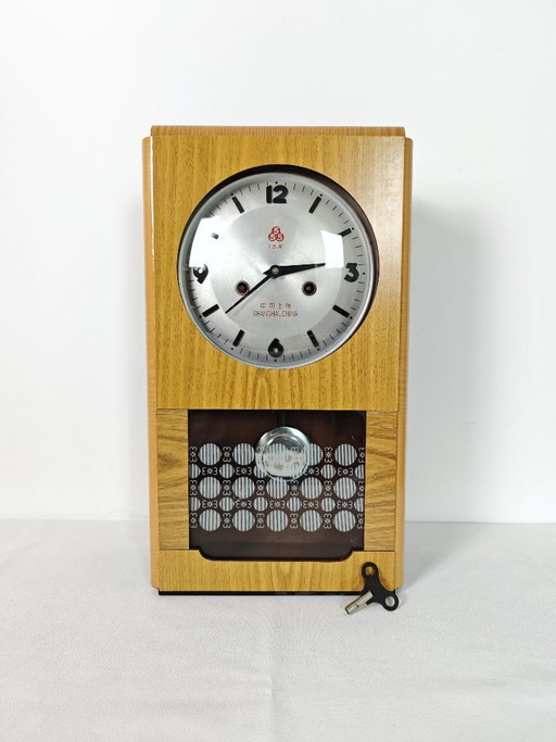 Vintage Wall Clock "555" Triple Five Mechanical  / Working Shanghai China Retro Clock / Mid Century Modern Wood Decor