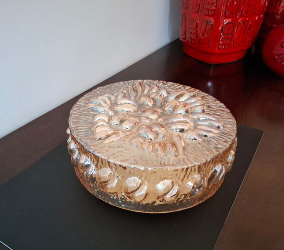 Image 1 of 2 amber-colored glass ceiling lamps from the 60s/70s