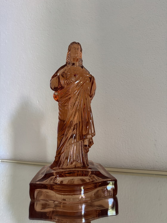 Image 1 of Großer Christus aus rosafarbenem Glas 40er Jahre