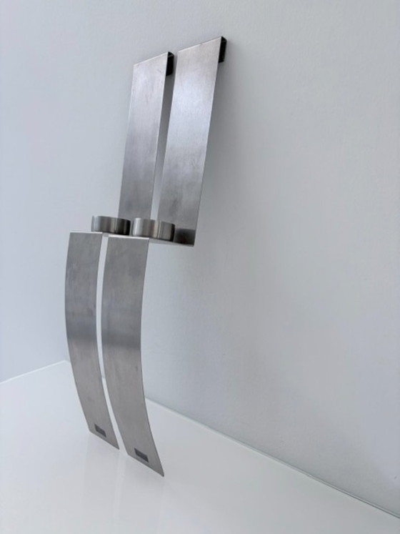 Set van 2 RVS design wandkandelaars 45 cm, Wanddecoratie, Roestvrij staal, Zilver (foto 10 van 15)