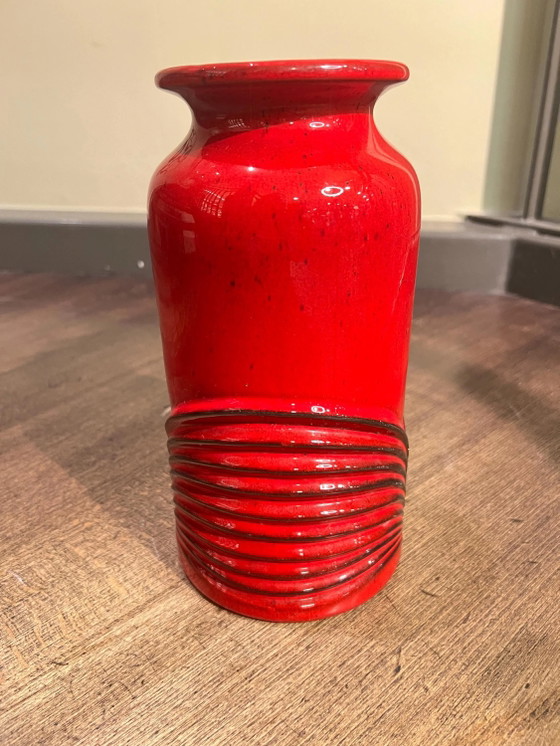 Vase en céramique Fohr original Mid Century de Ransbach Baumbach - Allemagne, forme 337-24, rouge, décor (photo 6 of 6)