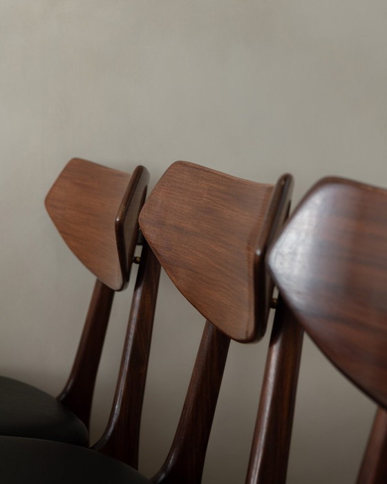 Image 1 of Vintage Dining Chairs by Louis van Teeffelen for AWA (Set of 6) | Reupholstered in Black Skai | Dutch Mid-Century | 1960s