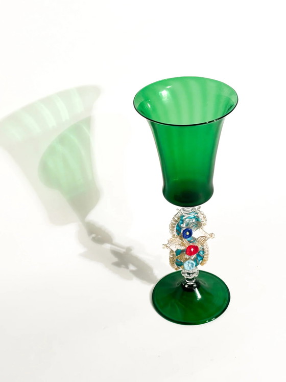 Calice in vetro di Murano soffiato anni '70 con decorazioni floreali, Oggetti decorativi (foto 8 di 10)