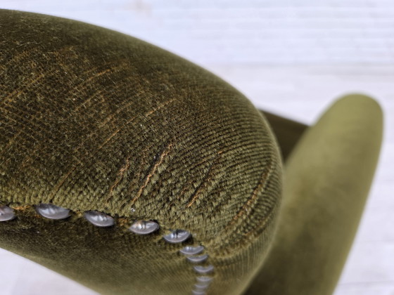 Image 1 of 1970s Danish Lounge Chair, High, Furniture Velour, Ash Wood Legs