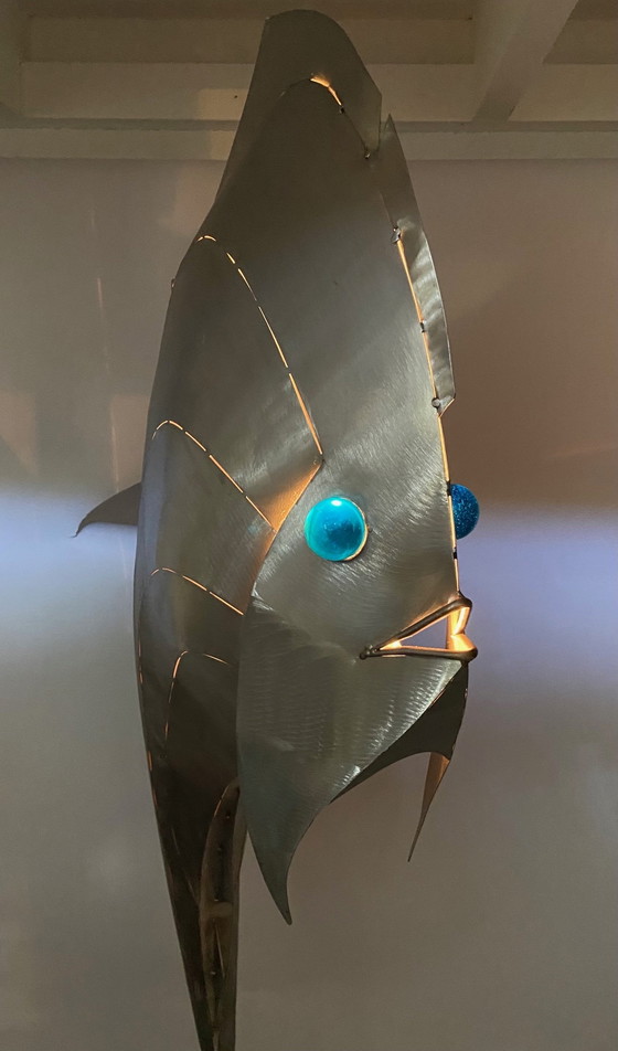 Image 1 of Vis in roestvrij staal van Reinhard Stubenrauch groot 181 cm hoog