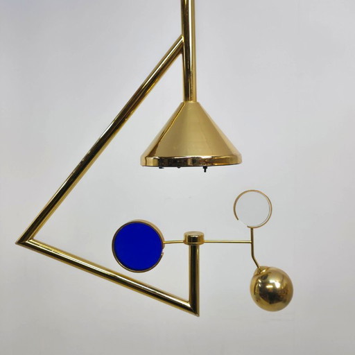 Lampada a sospensione unica in stile Memphis degli anni '80 in ottone alogeno