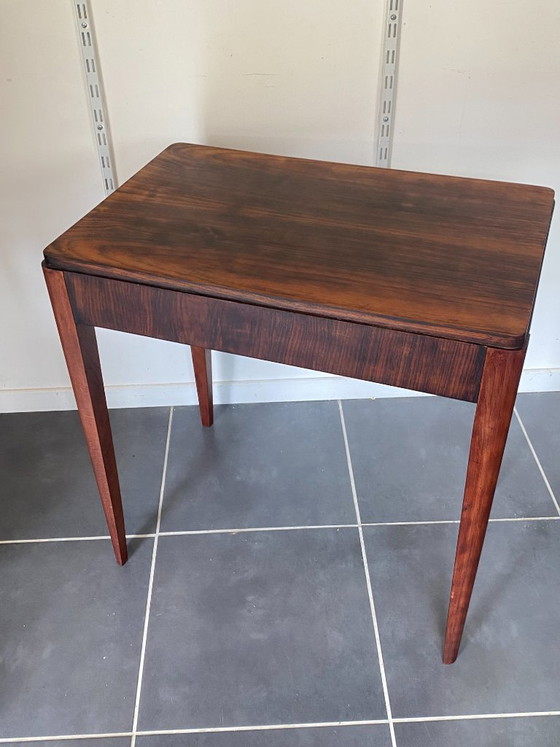 Image 1 of Vintage 1950s rosewood veneer side table/desk with one drawer