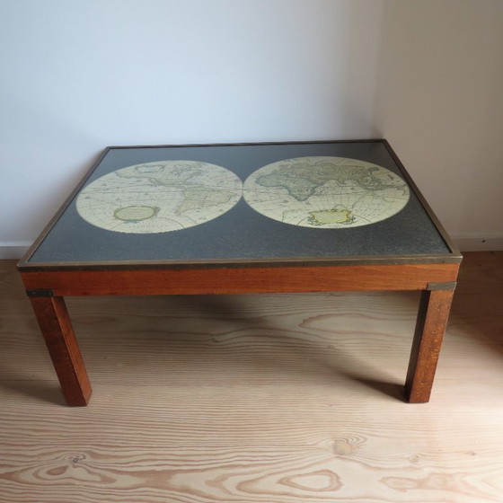 Image 1 of 1970er Maison Jansen Campaign Style Couchtisch Weltkarte
