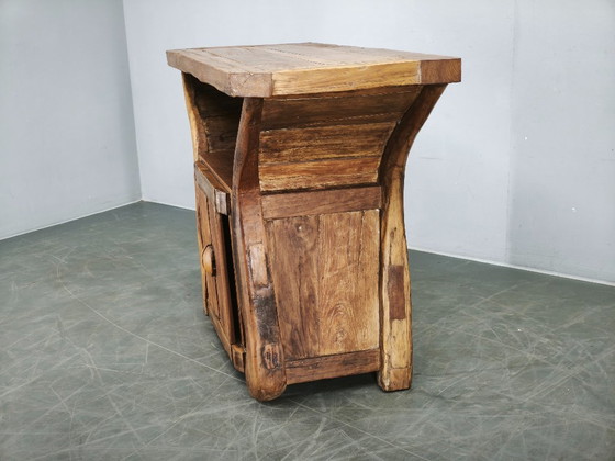 Console en Bois Massif Rustique Asiatique des Années 70, Buffet Primitif Sculpté à la Main, Marron (photo 6 sur 14)