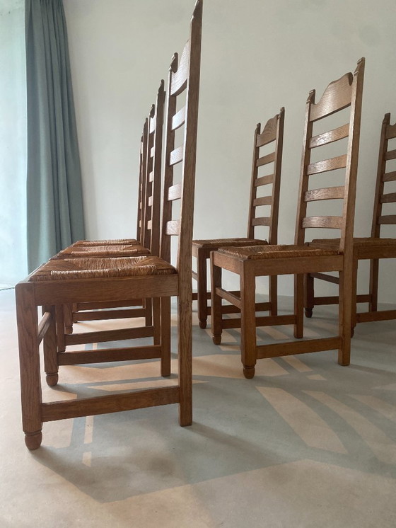 Image 1 of Set di 6 sedie con schienale a scaletta in rovere massiccio - stile francese ad angolo, vintage