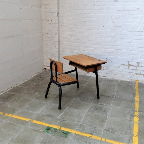 Image 1 of Vintage Franse schoolbank