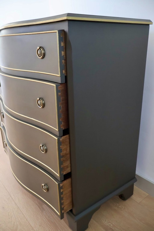 Vintage Serpentine Dresser with Hand-Painted Gold Details