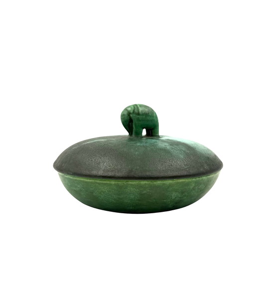 Image 1 of Art deco cuenco de cerámica verde / vide poche, Angelo Biancini, Società Ceramica Italiana, Laveno Italia 1930s