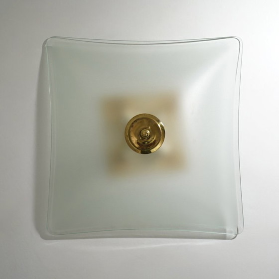 Image 1 of Lampada da soffitto in vetro satinato e ottone, anni '70