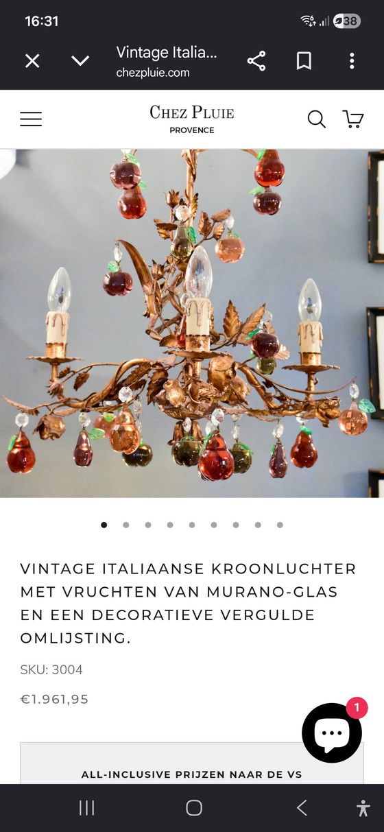 Image 1 of Vintage Frans/Italiaans handgemaakte kroonluchter echt glas