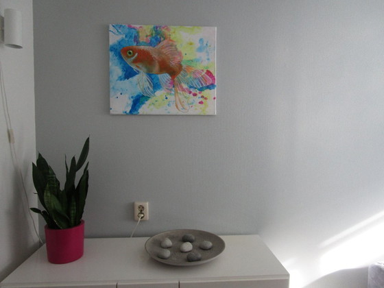 Image 1 of Bellissimo dipinto di un pesce rosso (dipinto a mano)