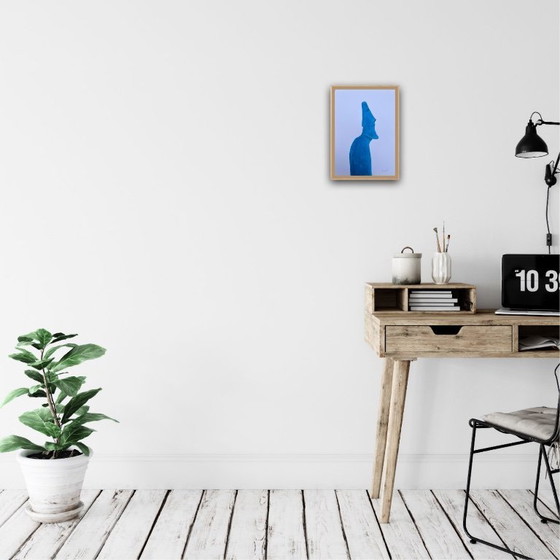 Image 1 of Turquoise Oost-Indische inkt op wit papier.  Formaat 30x21cm. Moai