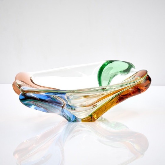 Image 1 of Vintage veelkleurige glazen schaal van František Zemek uit de Rhapsody-collectie